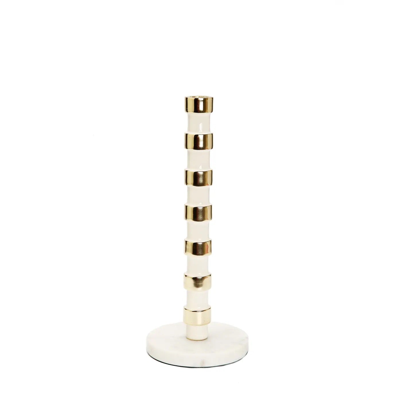 South Pointe Park Inspired White and Gold Taper Candle Holder On Marble Base - DECO X MIA