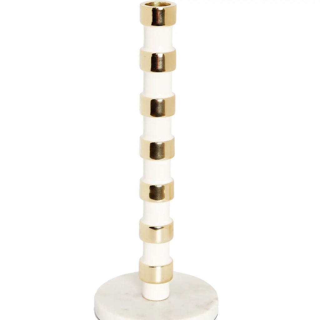 South Pointe Park Inspired White and Gold Taper Candle Holder On Marble Base - DECO X MIA