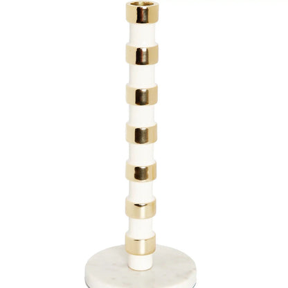 South Pointe Park Inspired White and Gold Taper Candle Holder On Marble Base - DECO X MIA