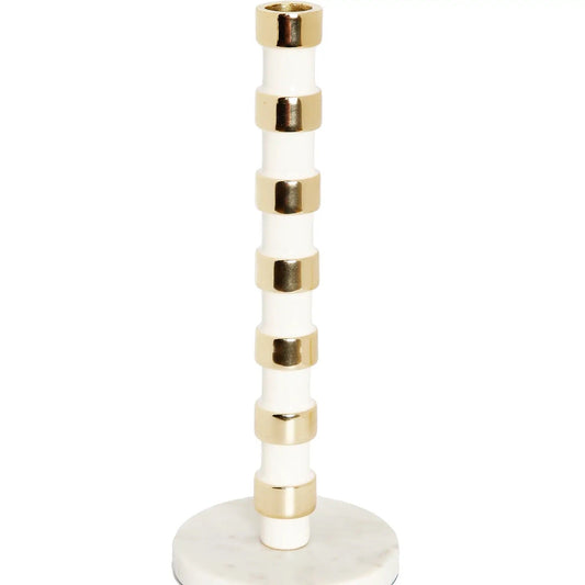 South Pointe Park Inspired White and Gold Taper Candle Holder On Marble Base - DECO X MIA